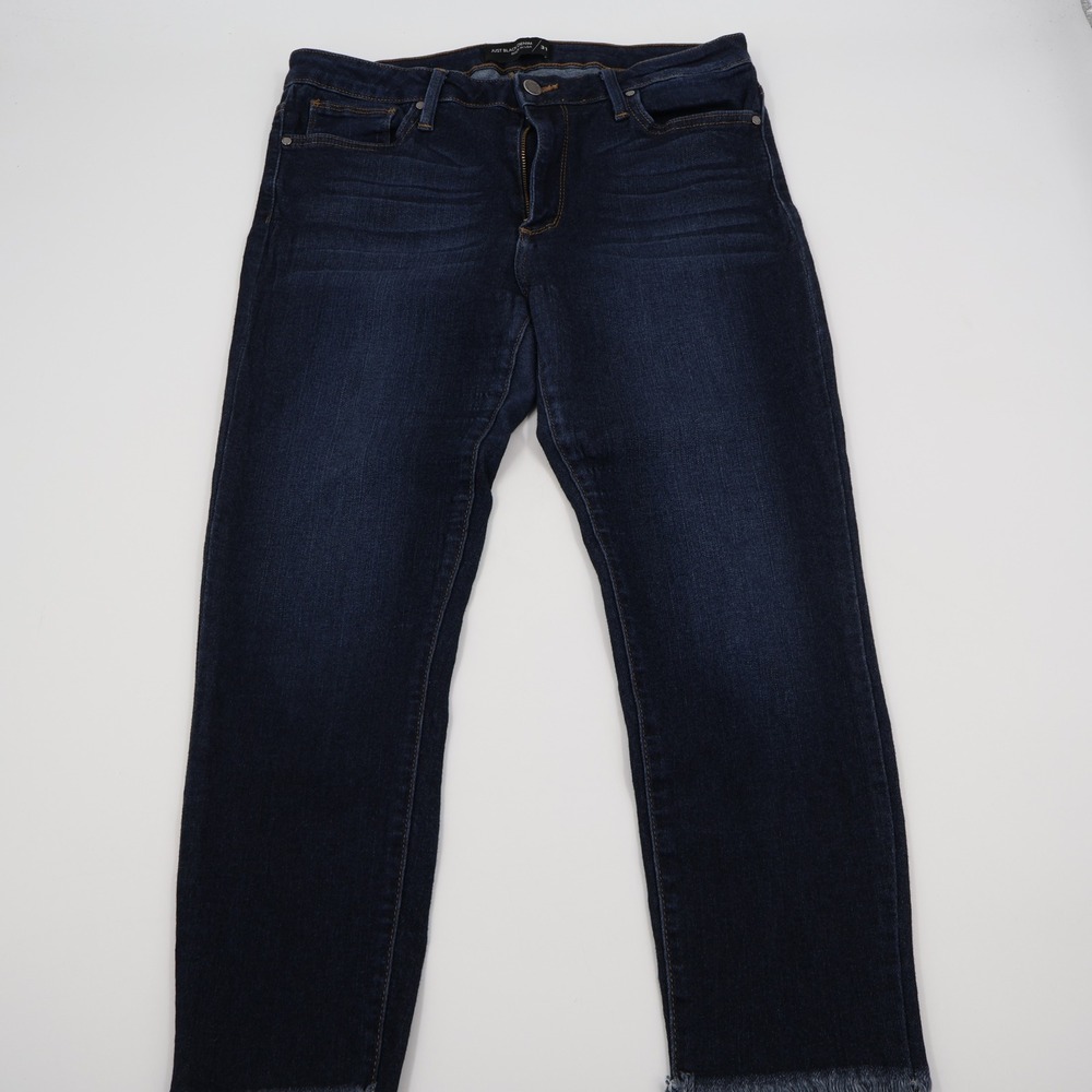 Just Black‎ Denim Skinny Jeans Womens 31 Dark Blue Frayed Raw Hem Made in USA